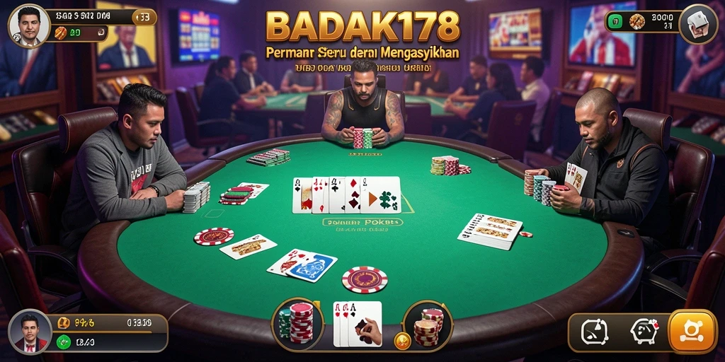 Screenshot gameplay BADAK178 menunjukkan momen mendebarkan di meja poker.
