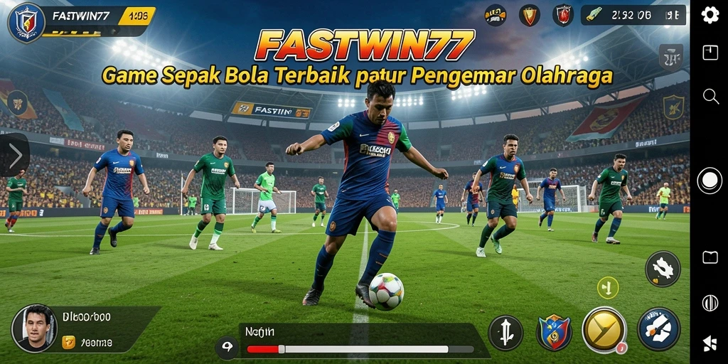 Screenshot utama FASTWIN77 menampilkan aksi permainan sepak bola yang seru.