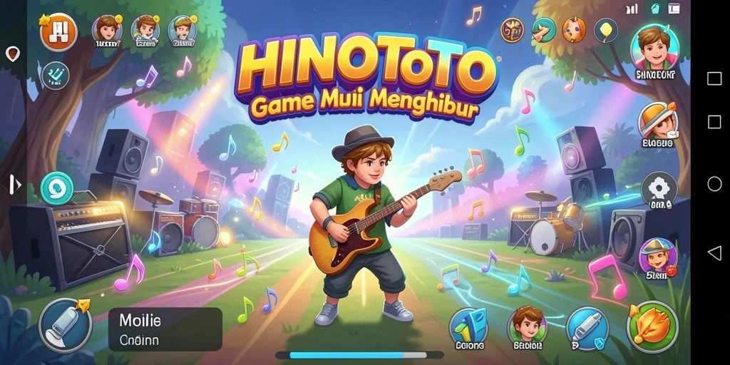Gameplay HINOTOTO dengan berbagai mode musik yang menghibur.