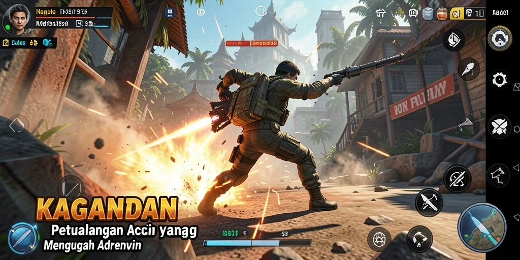 Screenshot gameplay KAGANDAN menampilkan aksi seru di medan perang.