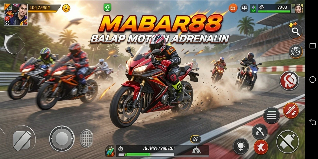 Tampilan gameplay MABAR88 dengan aksi balap motor yang seru.