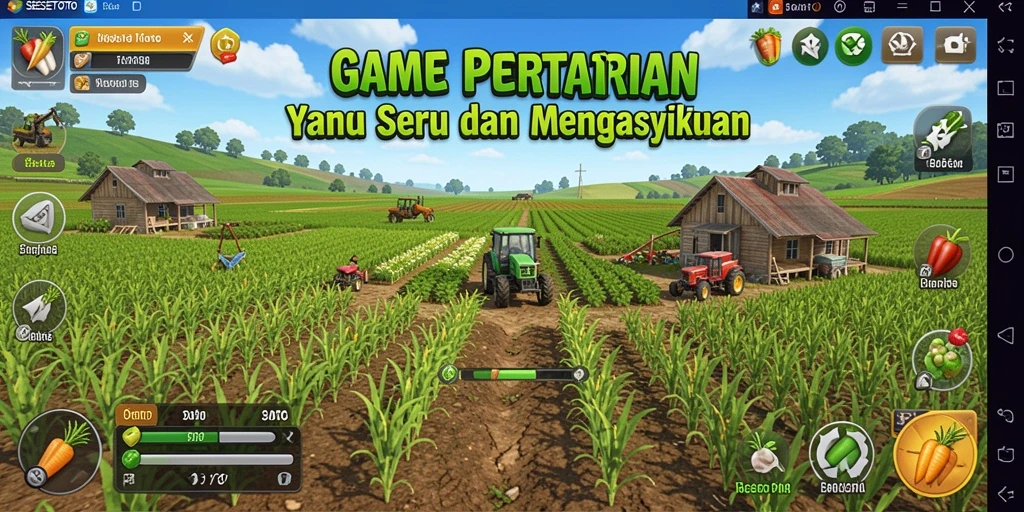 Tangkapan layar permainan SESETOTO menampilkan aktivitas pertanian yang menarik dan mencolok.