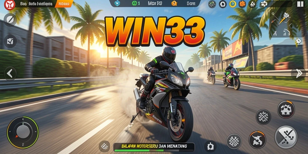 Tampilan gameplay balapan motor yang seru dan mendebarkan.